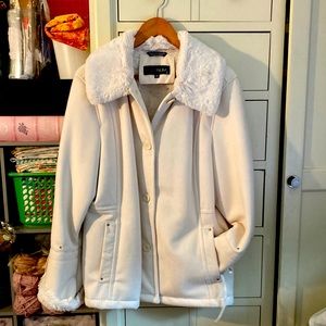 Coat, shearing leather, rabbit fur lining (faux?)